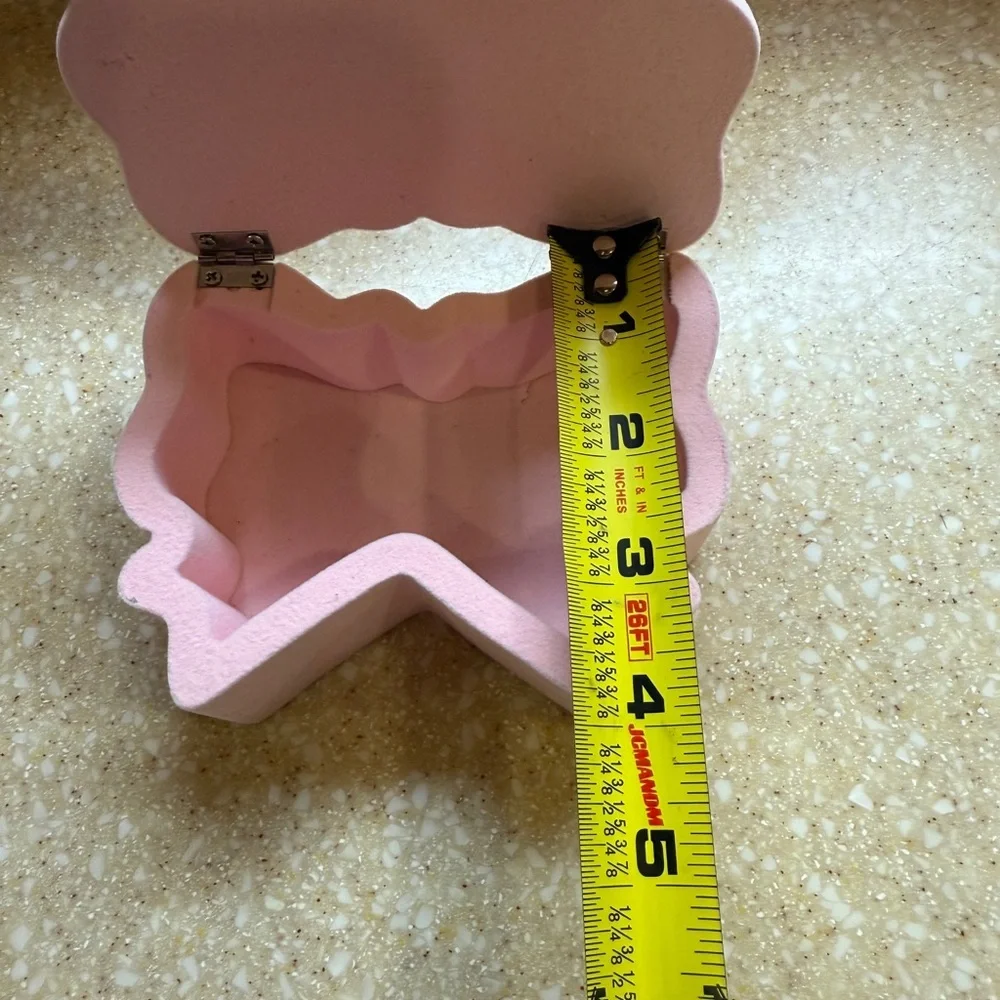 Pink Heart Bow Shaped Jewelry Box Hinged Trinket Storage Case